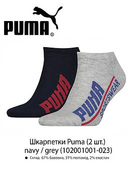 Набір шкарпеток унісекс Puma 2-Pack Low Cut Unisex Socks (2 пари) 39-42 Navy-Blue, Grey