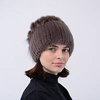 Норковая шапка женская на вязаной основе "Петли" Капучино