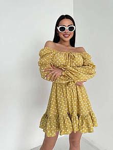 Коротке плаття зі спадаючими плечима та пишною спідницею з воланом (р. 42-46) 66py5272Qr