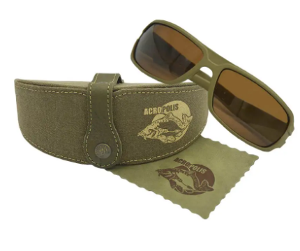 Чоловічі сонцезахисні окуляри для риболовлі в джинсовому футлярі обробленому натуральною шкірою на латунній кнопці, фото 1