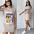 Коротке плаття футболка прямого крою з рукавом до ліктя та принтом мікі ( р. 42-50) 52035279, фото 4