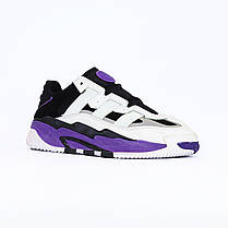 Чоловічі кросівки Adidas Niteball White Black Violet Адідас Найтбол шкіра чорно-фіолетові демісезонні, фото 3