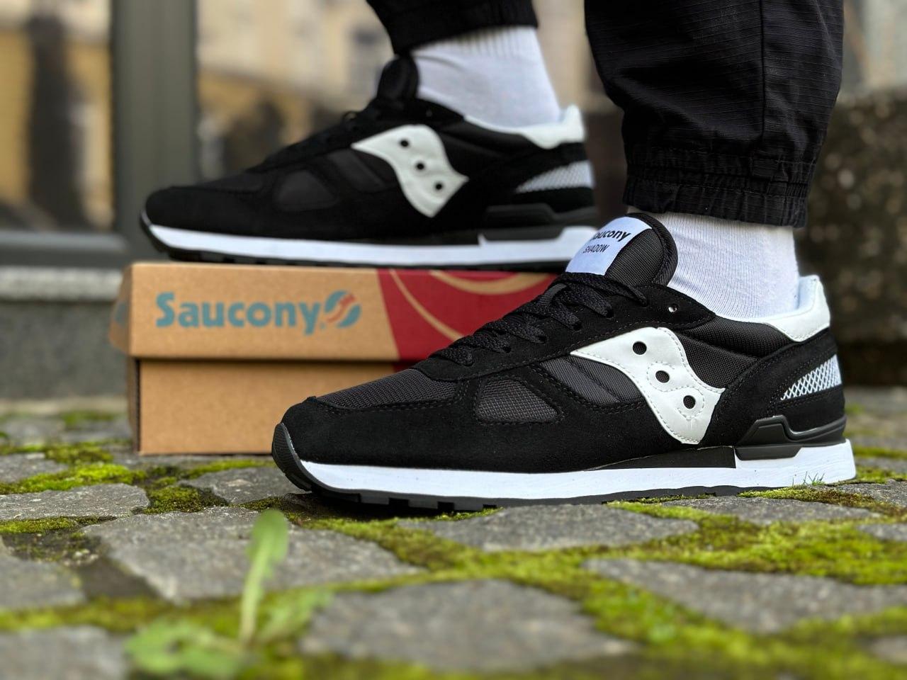 Чоловічі кросівки Saucony Shadow Літнє взуття Сауконі чорні текстиль замш сітка повсякденні В'єтнам