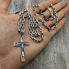 Гарний комплект срібний ланцюжок якірне плетіння та срібний хрестик чорнене срібло 925 проби, фото 2