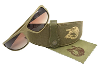Мужские солнцезащитные очки для рыбалки в джинсовом футляре отделанном натуральной кожей на латунной кнопке