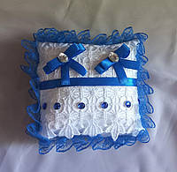 Синяя свадебная подушечка для колец "Бантики" арт. Под-24-б-син