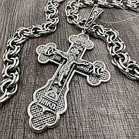Большой серебряный крестик и тяжелая цепочка на шею мужской крест и цепь серебро черненое 925 пробы