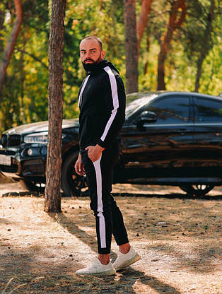 Спортивний костюм чоловічий весна-осінь чорного кольору з лампасом модний спортивний костюм повсякденний на хлопця, фото 3