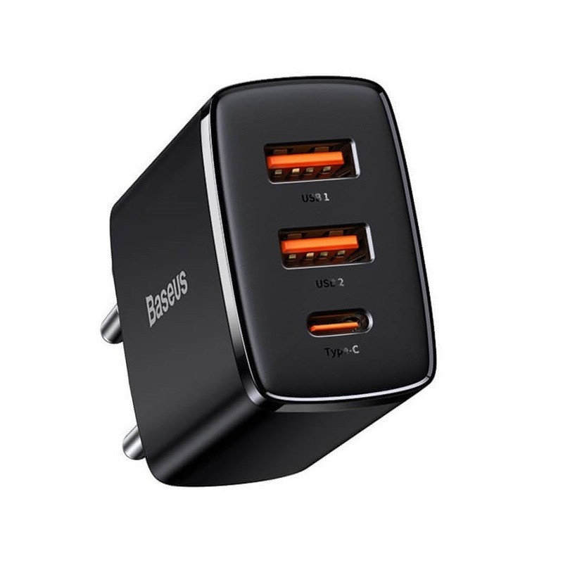 Блок зарядки BASEUS CCXJ-E01 2хUSB + 1xType-C Black, фото 1