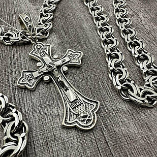 Чоловічий срібний комплект масивний хрест та ланцюжок срібло чорнене 925 проби