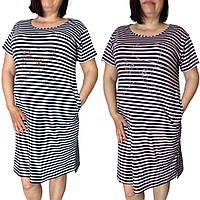 Жіноче батальне плаття смугасте з малюнком трикотаж розміри 52-60, колір мікс