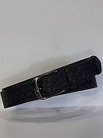 Ремень 01.081.253 чёрный кожаный шириной 40 мм с классической пряжкой. Накатка «плетёнка».