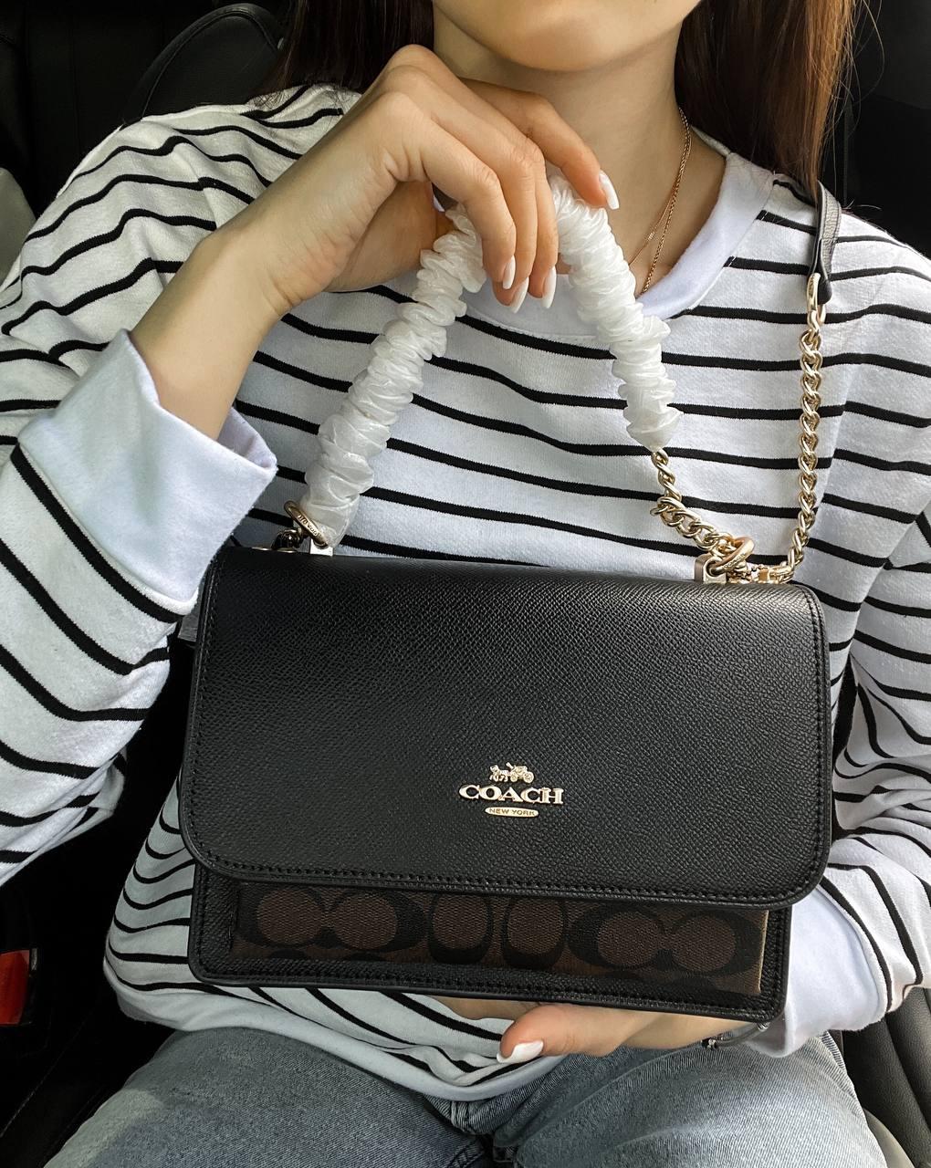 Жіноча сумка Коуч чорна Coach Black натуральна шкіра, фото 1