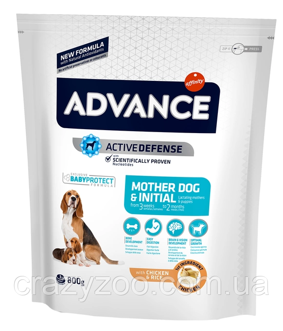 Сухий корм для вагітних собак та цуценят всіх порід Advance Affinity Mother Dog & Initial з куркою та рисом 800 г (8410650235295)
