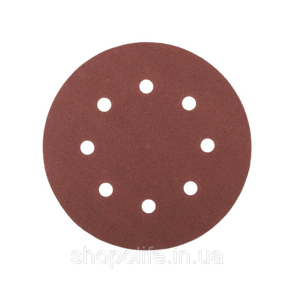 Коло шліфувальне на липучці MASTERTOOL з 8 отворами 180 мм зерно 100 5 шт 08-1810-H Shopolife, фото 1
