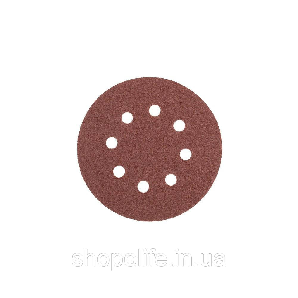 Коло шліфувальне на липучці MASTERTOOL з 8 отворами 125 мм зерно 80 5 шт 08-2508-H Shopolife, фото 1