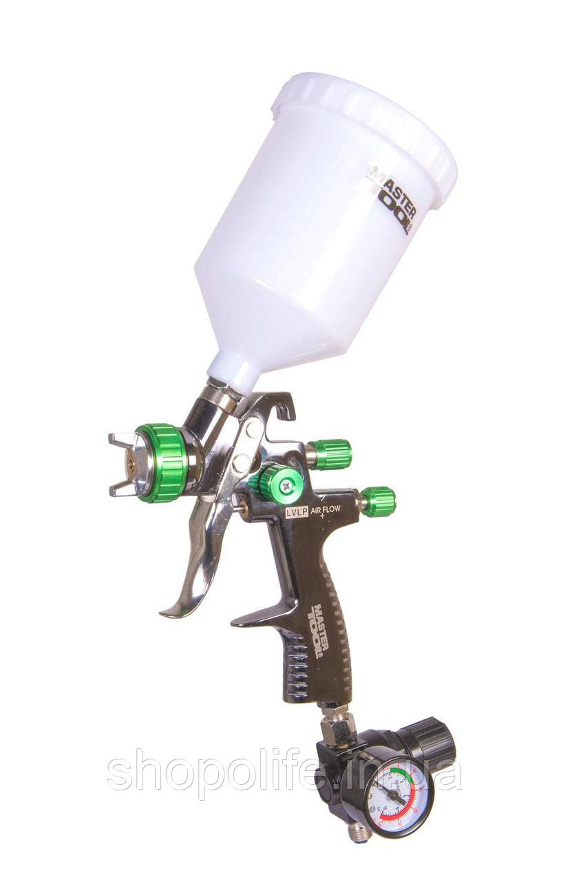 Фарбопульт MASTERTOOL LVLP ВБ 600 мл пластик Ø1.3 мм 125-170 л/хв 1.5-2.5 бар з манометром 80-8810 SPL, фото 1