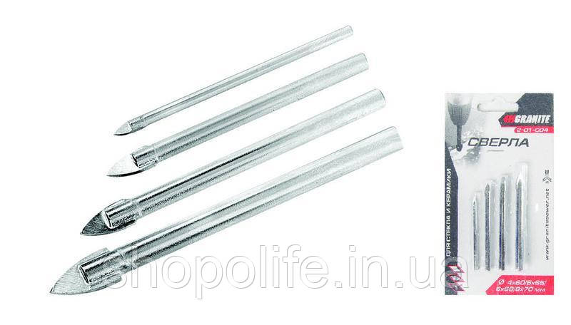 Набір свердел "піка" для скла і плитки GRANITE 4 шт (4х60/5х65/6х68/8х70 мм) 2-01-004 SPL, фото 1