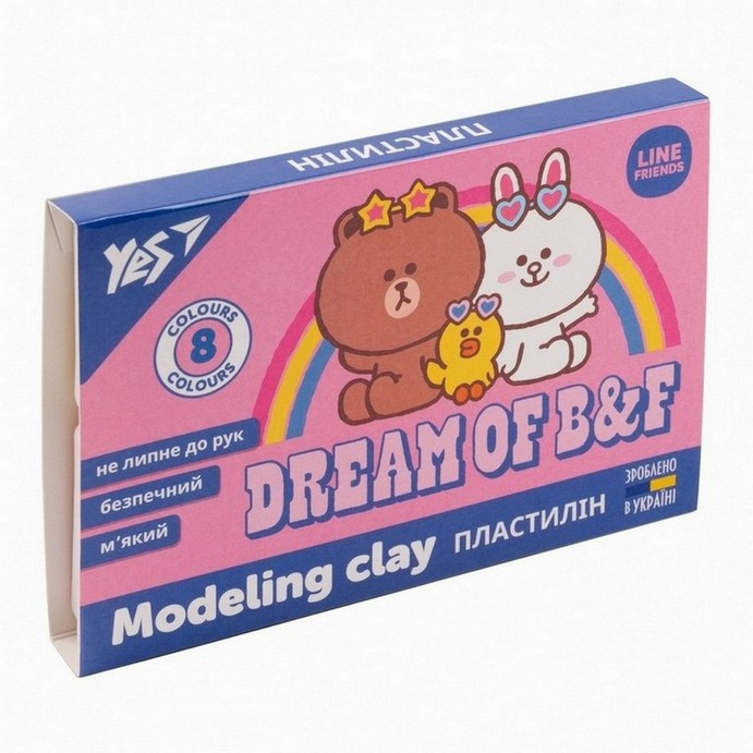 Пластилін YES 8 кольорів 160г Line Friends