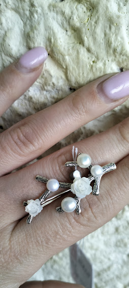 Срібна брошка з перлинками кіото, фото 1