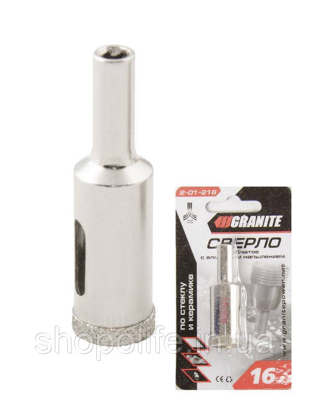 Свердло трубчасте GRANITE з алмазним напиленням для скла та плитки 16 мм 2-01-216 SPL, фото 1