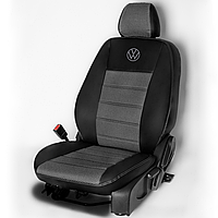 Чехлы на сиденья Фольксваген Т6 (Volkswagen T6) (1+2, бус) экокожа + ткань с лого