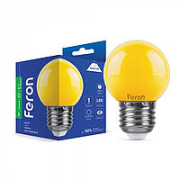 Светодиодная лампа G45 шар FERON LB-37 1W E27 желтая прозрачная