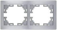 Рамка двухместная горизонтальная MIRA металл серый б/вставок