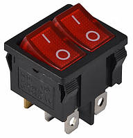 Перемикач АСКО-УКРЕМ KCD1-6-2101N R/B 2-клавішний червноний з підсвіткою