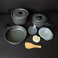 Туристический набор посуды на 3 персоны в чехле со складными ручками-бабочками COOKING SET Алюминий (DS-300)