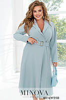 Стильное длинное платье в деловом стиле А-силуэта голубого цвета, больших размеров от 42 до 58 44/46