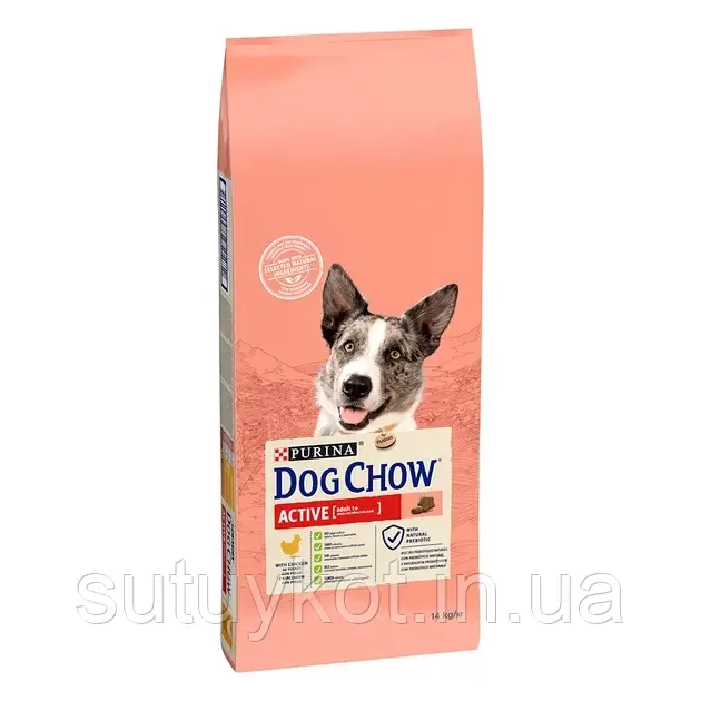 Purina Dog Chow Active Chicken (Пурина Дог Чау) для активних дорослих собак з куркою, 14 кг
