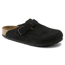 Шльопанці шкіряні Birkenstock Boston BS чорні замшева шкіра 0660471  Unisex