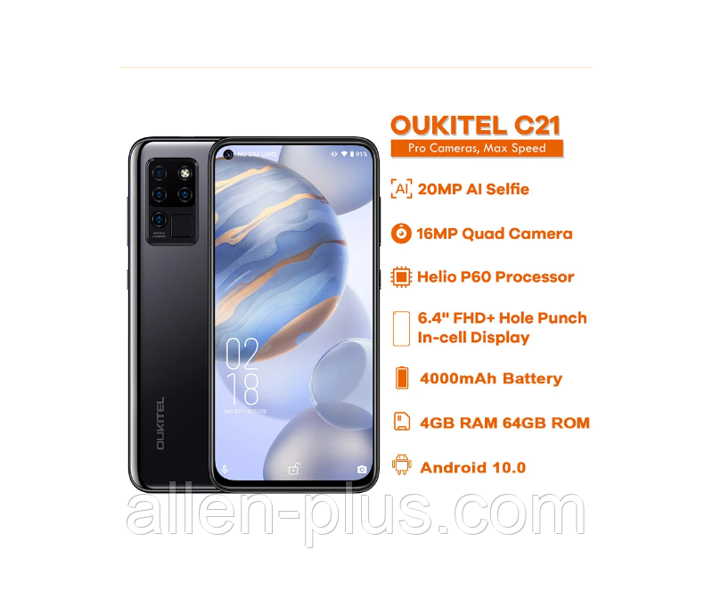 Смартфон Oukitel C21 6.4" FHD+ 4/64Gb Android 10.0 Helio P60 Octa Core