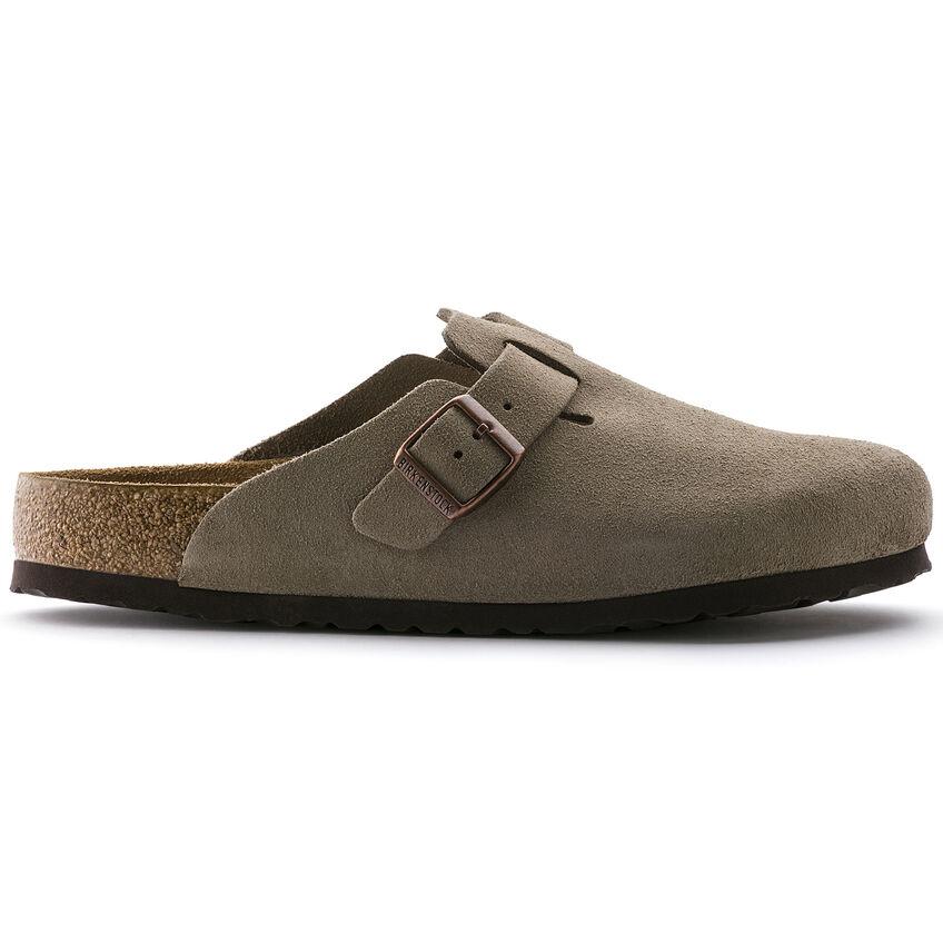 Шльопанці шкіряні Birkenstock Boston BS Taupe сірі замшеві  0560771 Unisex 40 розмір