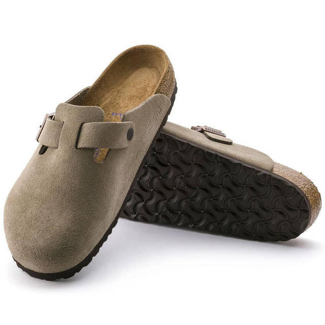 Шльопанці шкіряні сабо Birkenstock Boston BS Taupe сіро