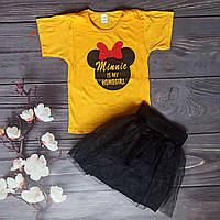 Дитячий одягний набір комплект костюм на літо для дівчинки футболка і спідниця фатинова 116-122