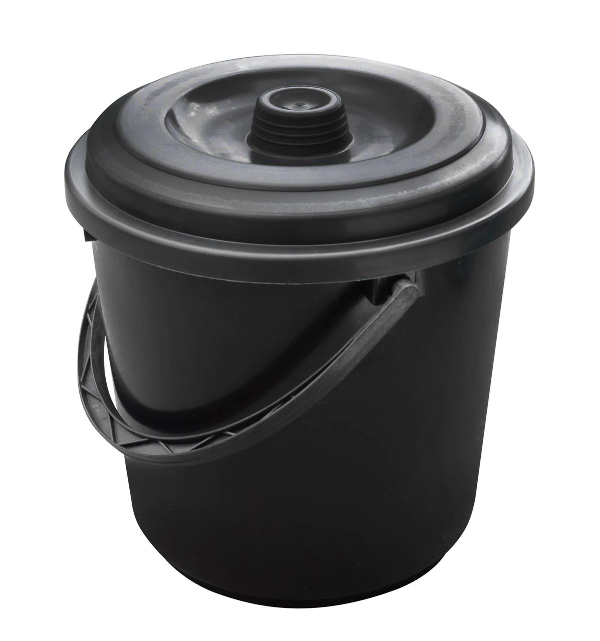 Відро пластикове 10 літрів з кришкою чорне Ø 27 см h=25 см (ПРОМСАНТЕХПЛАСТ)