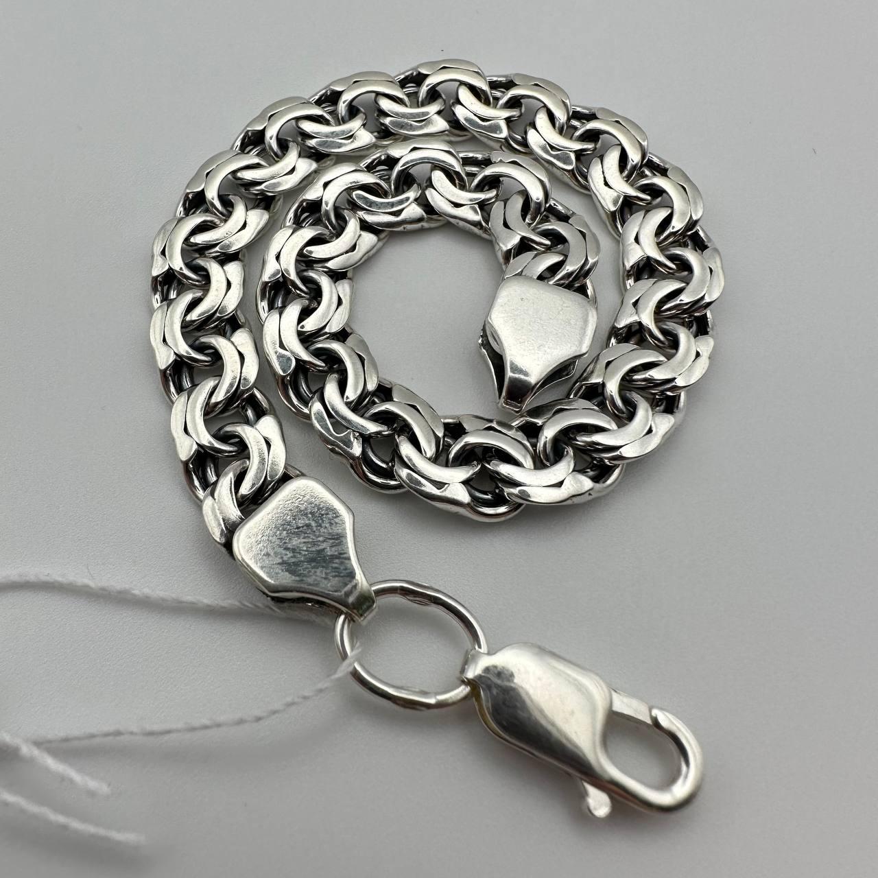 Срібний чоловічий браслет плетіння плоский бісмарк 925 проба