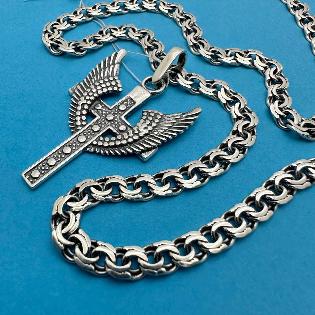 Оригинальный серебряный крестик с крыльями и цепочка комплект 925 пробы в интернет-магазине «Family Jewelry»