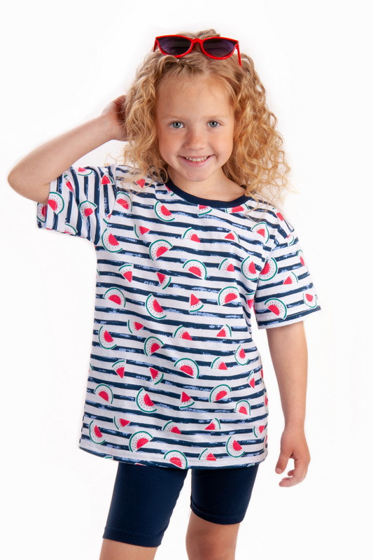 04-1752-55 Літній костюм для дівчинки футболка та велосипедки Кавун тм Авекс розмір  98 см