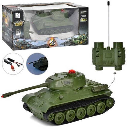 KM33805 Танк р/у, акумулятор, 21 см, звук, світло, рухомий корпус, USB зарядний, коробка 29-13-13 см, фото 1