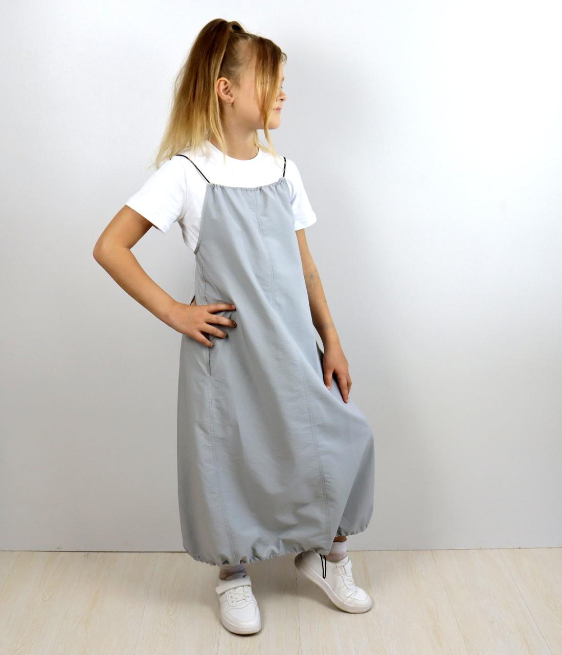 2143сір Сарафан карго сірий на дівчинку максі тм BossKids