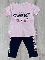 Костюм для девочки футболка бриджи Breeze 10124 128 см Розовый