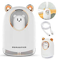 Аромадиффузор с LED подсветкой USB Humidifier H20 на 300 мл, с мишкой, Белый / Увлажнитель воздуха / Ночник