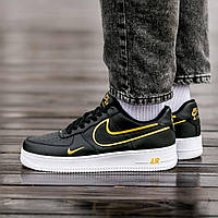 Мужские кроссовки Nike Air Force 1 '07 LV8 BLACK\GOLD (чёрно-белые с золотым) крутые кроссы I1061