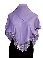Женский платок, с кружевой,100 на 100 см, батистовый, фиолетового цвета, модель 1