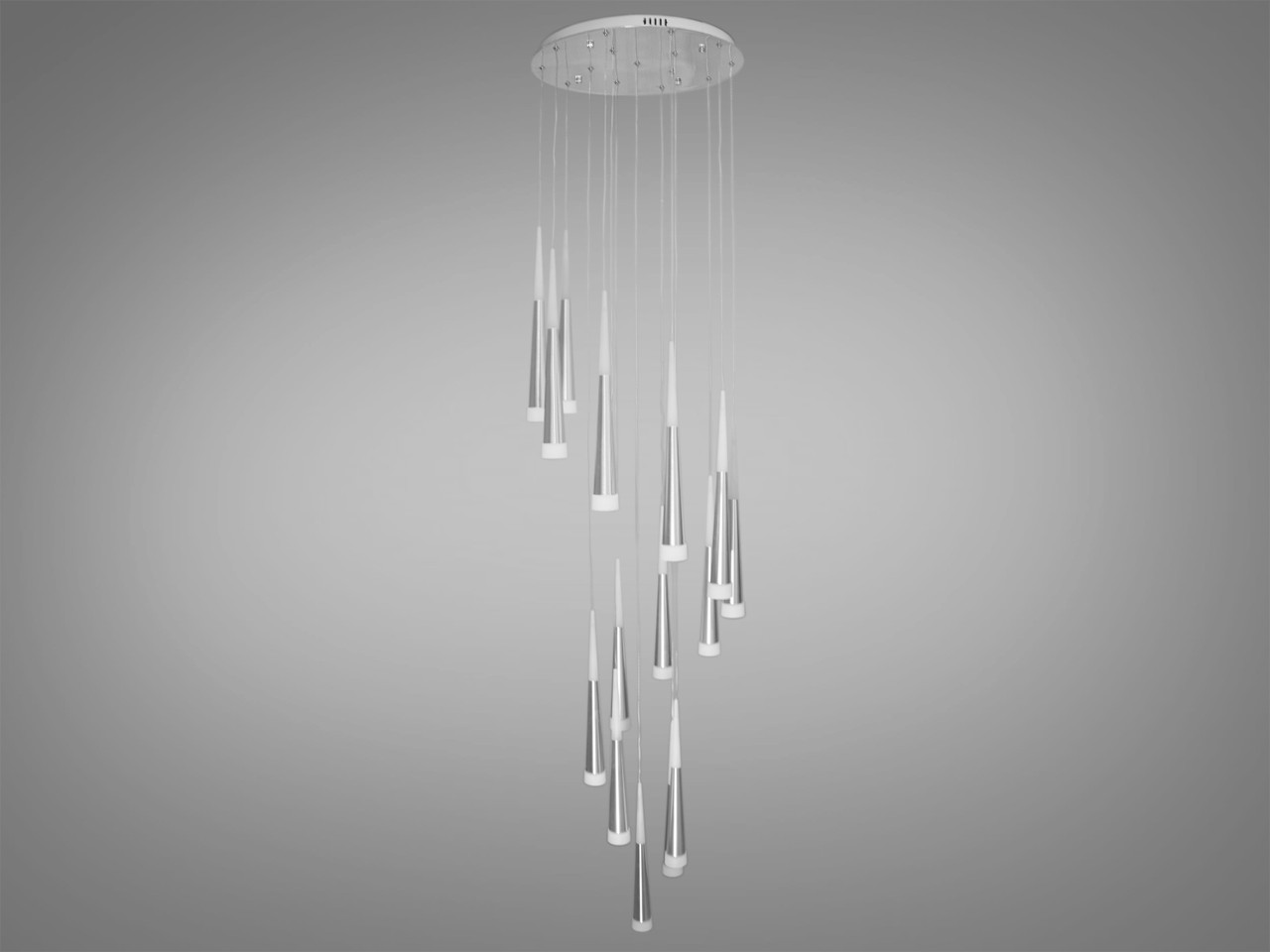 Висока каскадна світлодіодна люстра для залу, колір срібло, 60 W 3002-15SV-LS