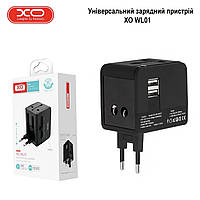 Универсальное зарядное устройство XO WL01 UK/EU/US, сетевой переходник с двумя USB портами Черный