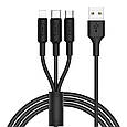 USB Кабель HOCO X25 3in1 USB - Lightning + MicroUSB + Type-C для телефону, ноутбука, пк 1М Чорний, фото 2